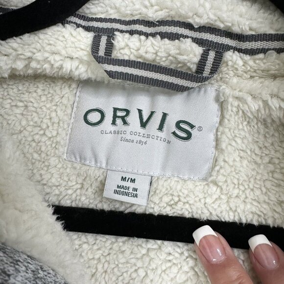 Orvis Mens Gorpcore Pullover Long Sleeve Sherpa Lined Pocket 1/4 Zip Size M Gray - Picture 10 of 12